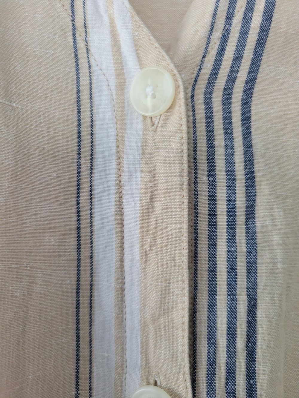 Liz Claiborne Sleeveless Linen Beige Striped Button-Front Dress with Tie Waist - Picture 5 of 7